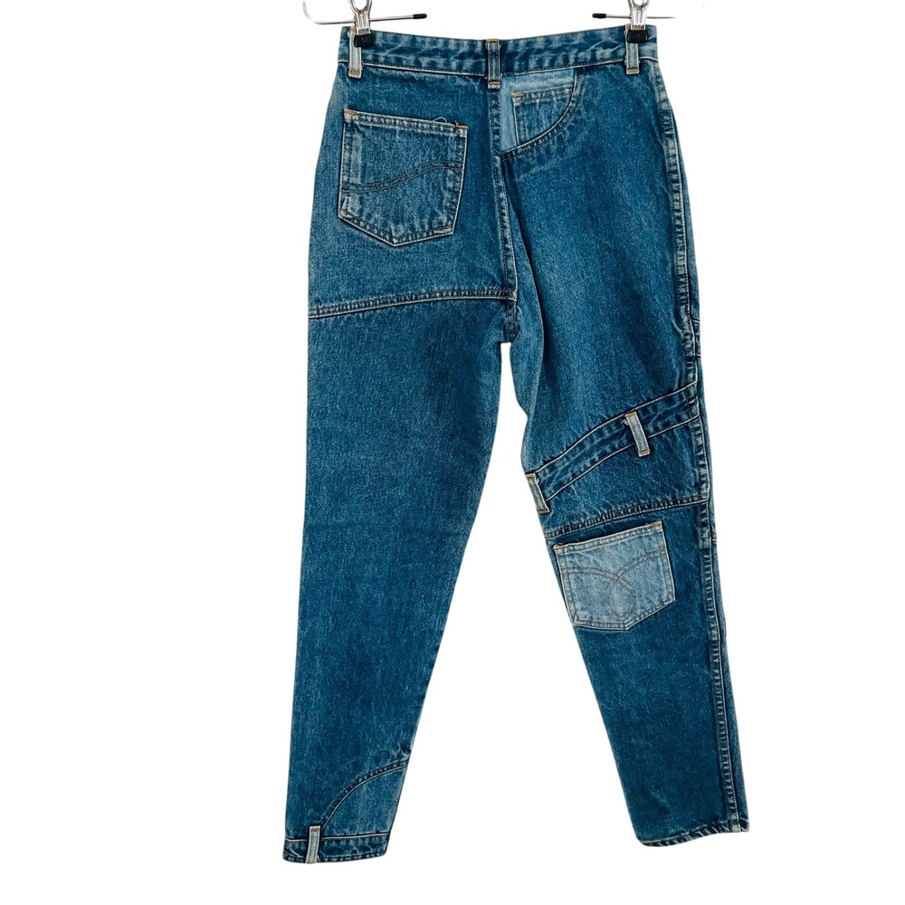 Vtg 80s 90s I.O.U Patchwork High Waist Tapered Denim Jeans Unique Womens 5/6 EUC - Picture 3 of 10